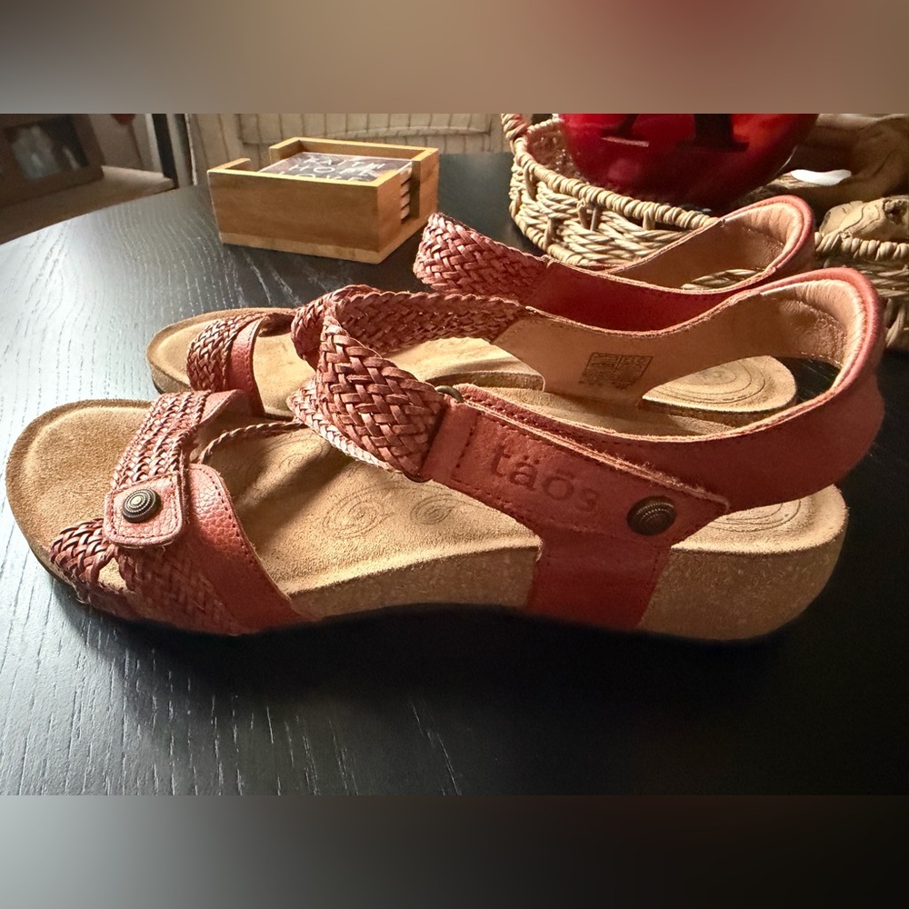 Taos Footwear Red Braided Leather Slingback Sandals